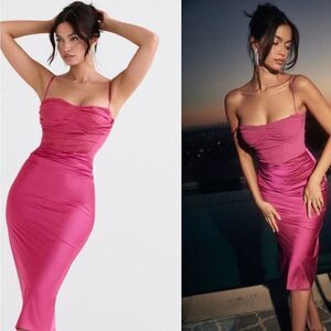 House of CB Hot Pink Teia Mixed Media Georgette Midi Dress